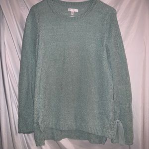 Teal/green soft sweater with tie sleeves size:XS